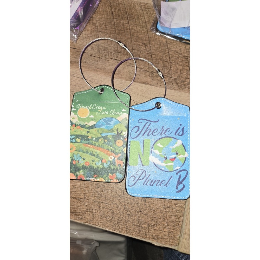 Eco‎ Friendly Luggage Tag Set Travel Green Live Clean There Is No Planet B 2pk